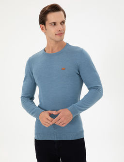 Erkek Slim Fit Bisiklet Yaka Mavi Kazak - U.s. polo assn фото 3