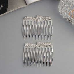 Цена за 2 шт. Гребень для волос QF «Медея», набор 2 шт., волны, 5×4 см, серебро