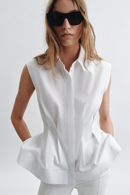 CAMISA PLIEGUES MANGA SISA ZW COLLECTION / Blanco
