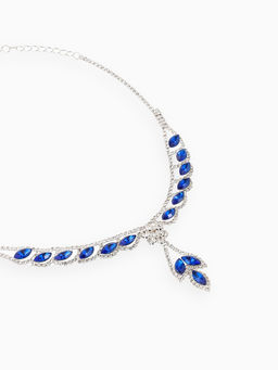 Набор 2 предмета: серьги, колье Листопад ромб, цвет сине-белый в серебре, 45 см