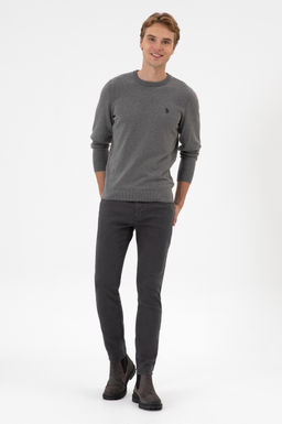 Erkek Slim Fit Bisiklet Yaka Gri Melanj Basic Kazak