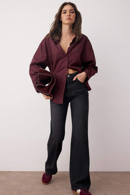 TRENDYOLMILLA Siyah Yuksek Bel Wide Leg Jeans TWOAW24JE00073