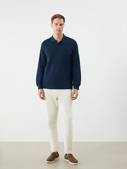 B?y?k Beden Polo Yaka Uzun Kollu Erkek Sweatshirt