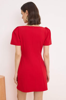 K?rm?z? Fileto Cep Detayl? K?sa / Mini Dokuma Elbise TWOAW26EL00373