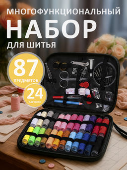 Набор ниток и иголок для шитья в пенале, 87 предметов