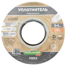 Уплотнитель резин.самокл.D-проф. белый 9х8ммх100м