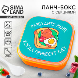 Ланч - бокс квадратный с секциями и ложкой Разбудите меня, 14,5 х 6 см