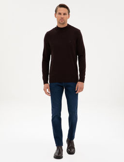Koyu Kahverengi Slim Fit Yar_m Bal_k__ Yaka Basic Triko Kazak - Pierre cardin фото 4