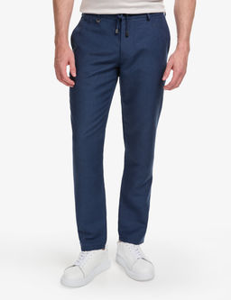 Lacivert Slim Fit Keten Kar___ml_ Pantolon