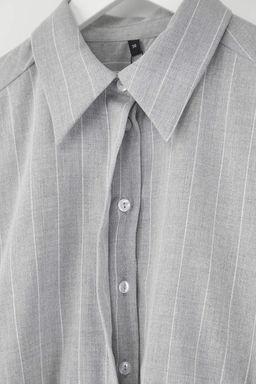 Limited Edition Gri Cizgili Poliviskon Drape Detayl? Vucuda Oturan Mini Dokuma Elbise TWOAW26EL00126
