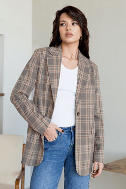 Песочный жакет клетка в стиле оверсайз