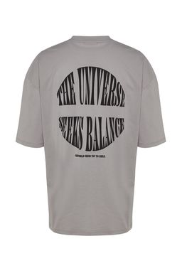 Trendyolmilla Man Gri Oversize Kabar?k Yaz? Bask?l? %100 Pamuklu T-Shirt TMNSS23TS00190  фото 11