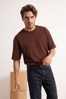 Kahverengi Oversize/Geni_ Kesim Pamuklu Kal_n Basic T-Shirt TEDSS25TS00005 - Trendyolmilla фото 2