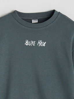 Bisiklet Yaka Bask?l? Erkek ?ocuk Sweatshirt