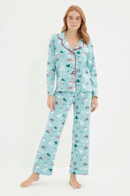 Turkuaz %100 Pamuk K?s Temal? Orme Pijama Tak?m? THMAW22PT1211 - Trendyolmilla фото 4