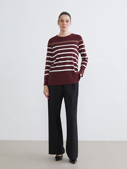 Bisiklet Yaka ?izgili Kad?n Triko Kazak