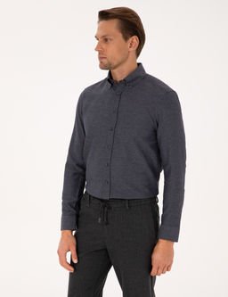 Lacivert Slim Fit Dokulu Uzun Kollu G_mlek