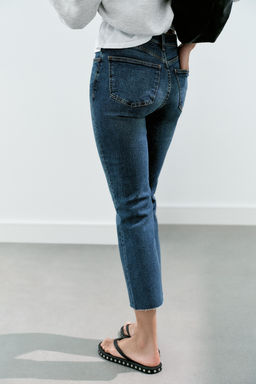 JEANS TRF CROPPED FLARE TIRO ALTO / Azul