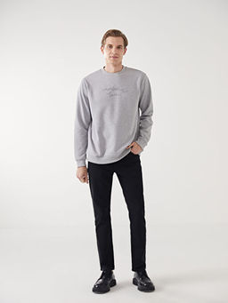 Bisiklet Yaka Uzun Kollu Bask?l? Erkek Sweatshirt