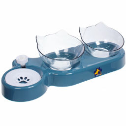 Миски пластиковые на подставке 2шт с дозатором под бутылку "МУРОЧКИН", цвет лазурный, 22*40*14*13см/250мл без бутылки