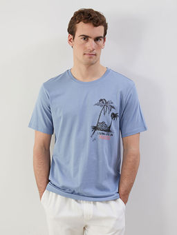 Bisiklet Yaka K?sa Kollu Bask?l? Penye Erkek Ti??rt