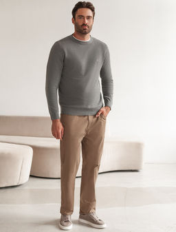 Джемпер Vilatte фактурной вязки из хлопка с нейлоном серый меланж  фото 5