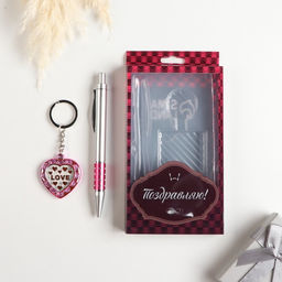 Набор подарочный 2 в 1, ручка, брелок цветок со стразами