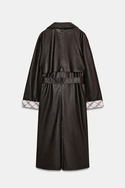 LONG WAXED CHECK TRENCH COAT - Zara фото 7