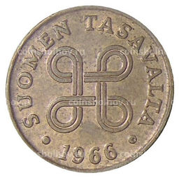 Монета 1 пенни 1966 года Финляндия