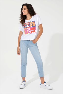 Женская синяя укороченная футболка с круглым вырезом Неожиданная скидка в корзине - U.s. polo assn фото 2