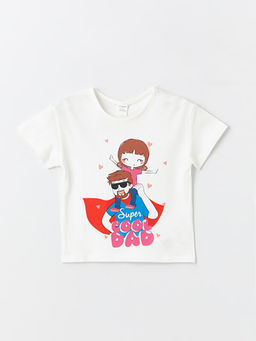 Bisiklet Yaka Bask?l? K?sa Kollu K?z Bebek Ti??rt