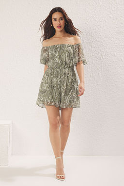 TRENDYOLMILLA Yesil Cicekli Genis Paca Sifon Astarl? Dokuma Tulum TWOSS25TU00048  фото 5