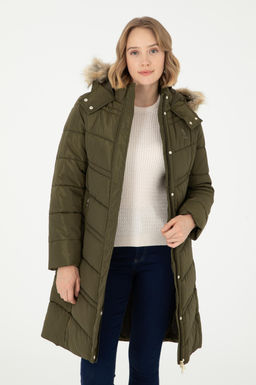 Женское пальто цвета хаки Неожиданная скидка в корзине