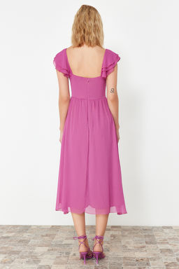 Fusya Belden Ac?lan Sifon Astarl? Midi Dokuma Elbise TWOSS24EL00541