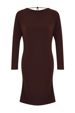 Limited Edition Kahverengi S?rt Dekolteli Mini Bodycon Uzun Kollu Esnek Orme Elbise TWOAW26EL00124 - Trendyolmilla фото 6