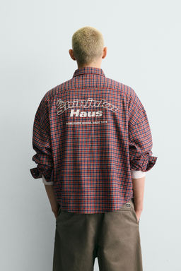 CAMISA CUADROS FRANELA BORDADO / rojo/marino