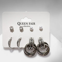 Серьги набор 4 пары Летние истории кольца и плетение, цвет белый в серебре - Queen fair фото 5