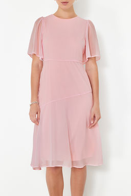 Pudra Etegi Volanl? A Kesim Sifon Midi Astarl? Dokuma Elbise TWOSS22EL00733