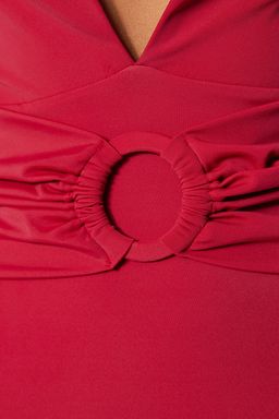 Bordo Derin Dekolteli Aksesuarl? Normal Paca Mayo TBESS22MA0193