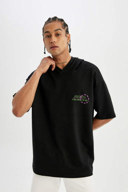DeFactoFit Футболка Oversize с капюшоном и принтом на спине с короткими рукавами  фото 5