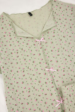 Yesil %100 Pamuklu Cicekli Kurdele/Fiyonklu Fitilli/Pointel Orme Pijama Tak?m? THMSS26PT00010 - Trendyolmilla фото 35