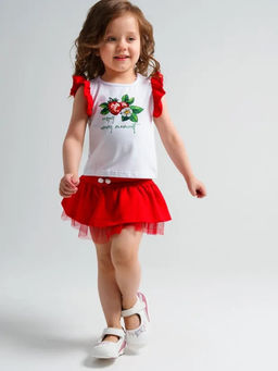 12429017 Комплект детский трикотажный для девочек: фуфайка (футболка), юбка-шорты