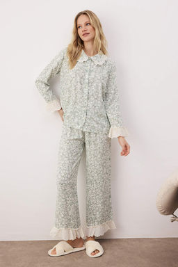 Yesil-Cok Renkli Cicekli Shally Dokuma Pijama Tak?m? THMAW26PT00185 - Trendyolmilla фото 2