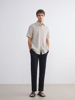 Regular Fit K?sa Kollu ?izgili M?slin Erkek G?mlek