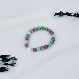 Браслет из Фосфосидерита, Варисцита и Жемчуга 18,5 см