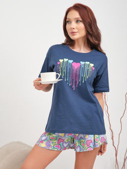 Пижама Сердечки кулирка индиго