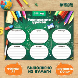 Цена за 20 шт. Расписание уроков «Школьная пора» А4