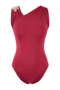 Koyu Pembe Vucuda Oturan Asimetrik Yaka Aksesuar Detayl? C?tc?tl? Esnek Orme Body TWOSS26BD00005