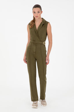 Женский джинсовый комбинезон цвета хаки Неожиданная скидка в корзине