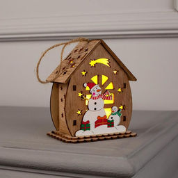 Ёлочная игрушка Домик со снеговиками, 11х6х9 см, от батареек, свечение тёплое белое - Luazon lighting фото 3